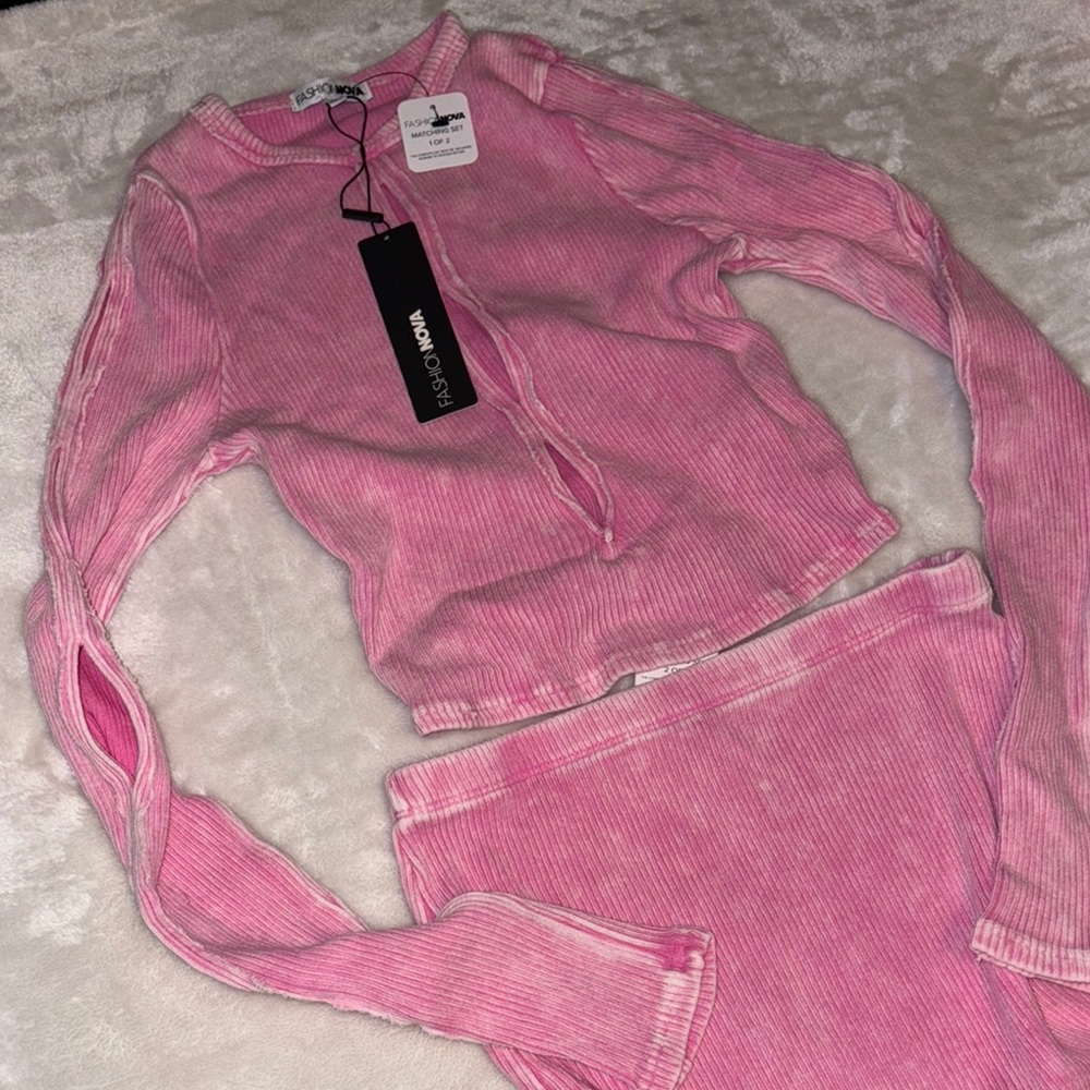 Pink Ribbed matching set - Picture 4 of 4